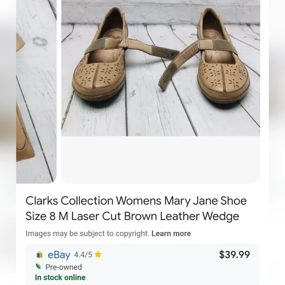 Clarks Collection Women's Mary Jane Shoe Size 8 M Laser Cut Brown Leather Wedge - Picture 6 of 7